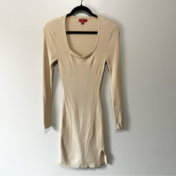 guess dress beige Guess Women's Monique Printed Ruffled-Front Cinched-Waist Dress - Red Multi Pattern